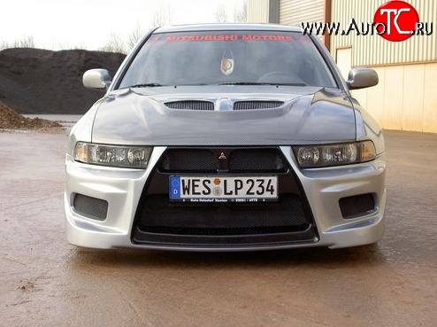 11 099 р. Передний бампер Evo style Mitsubishi Galant 8  дорестайлинг седан (1996-1998) (Без сетки, Неокрашенный)  с доставкой в г. Воронеж