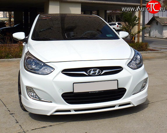 3 399 р. Накладка CT на передний бампер Hyundai Solaris RBr седан дорестайлинг (2010-2014) (Неокрашенная)  с доставкой в г. Воронеж