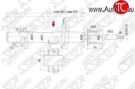 3 689 р. Амортизатор передний SAT (LH=RH)  Audi A1  8X1 хэтчбэк 3 дв. (2010-2014), Seat Ibiza ( 6L хэтчбэк 3 дв.,  6J,6P универсал,  6J хэтчбэк 5 дв.) (2002-2012), Skoda Fabia ( Mk1,  Mk2) (2004-2014), Skoda Roomster  5J (2006-2015), Volkswagen Polo ( 9N1,  5) (2001-2015)  с доставкой в г. Воронеж