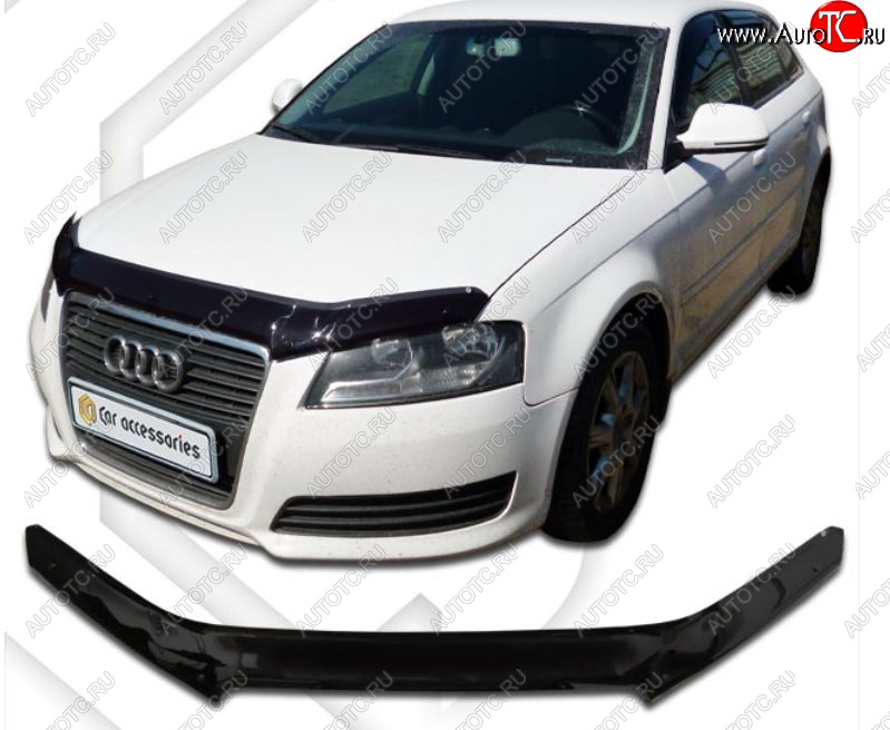 2 079 р. Дефлектор капота CA-Plastic  Audi A3 ( 8P1 хэтчбэк 3 дв.,  8PA хэтчбэк 5 дв.) (2008-2010) 2-ой рестайлинг, 2-ой рестайлинг (Classic черный, Без надписи)  с доставкой в г. Воронеж