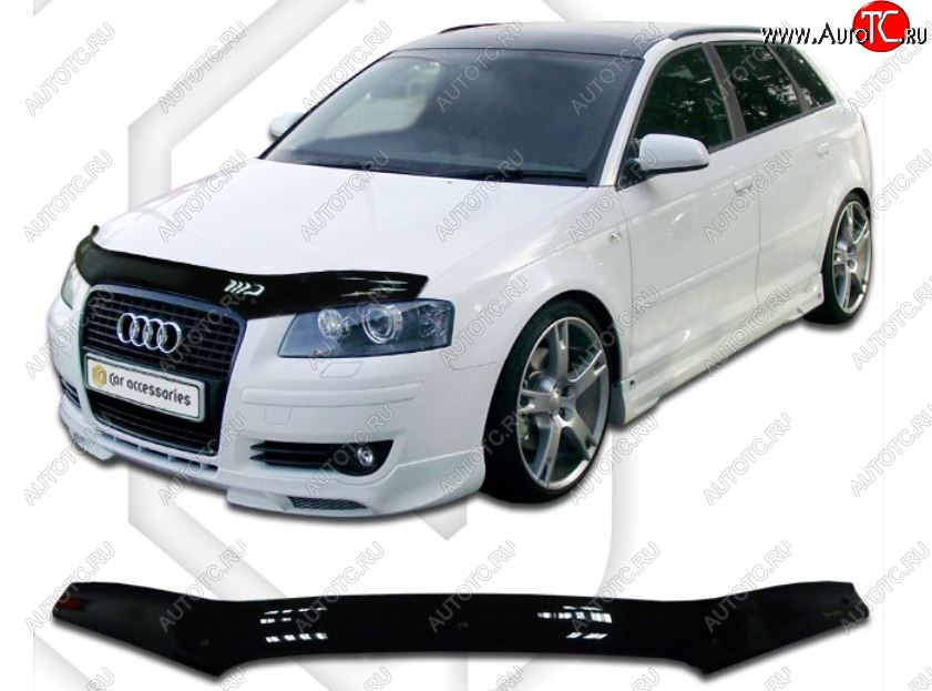 1 999 р. Дефлектор капота CA-Plastiс  Audi A3 ( 8P1 хэтчбэк 3 дв.,  8PA хэтчбэк 5 дв.) (2004-2008) 1-ый рестайлинг (Classic черный, Без надписи)  с доставкой в г. Воронеж