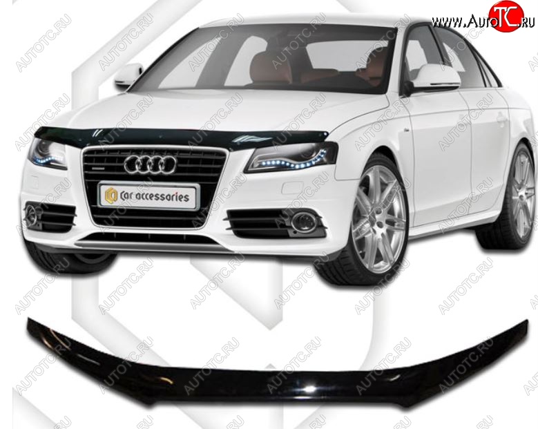 2 079 р. Дефлектор капота CA-Plastic  Audi A4  B8 (2007-2011) дорестайлинг, седан, дорестайлинг, универсал (Classic черный, Без надписи)  с доставкой в г. Воронеж