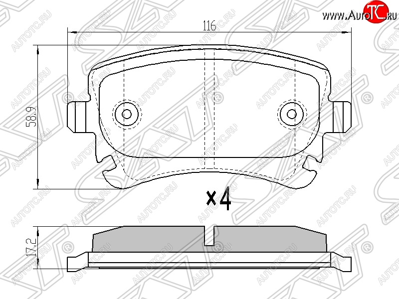 1 129 р. Колодки тормозные SAT (задние)  Audi A4  B6 (2000-2006), Audi A6  C6 (2004-2008), Audi A8 ( D3,  D4) (2002-2013), Volkswagen Caravelle  T5 (2002-2015), Volkswagen Transporter  T5 (2003-2015)  с доставкой в г. Воронеж