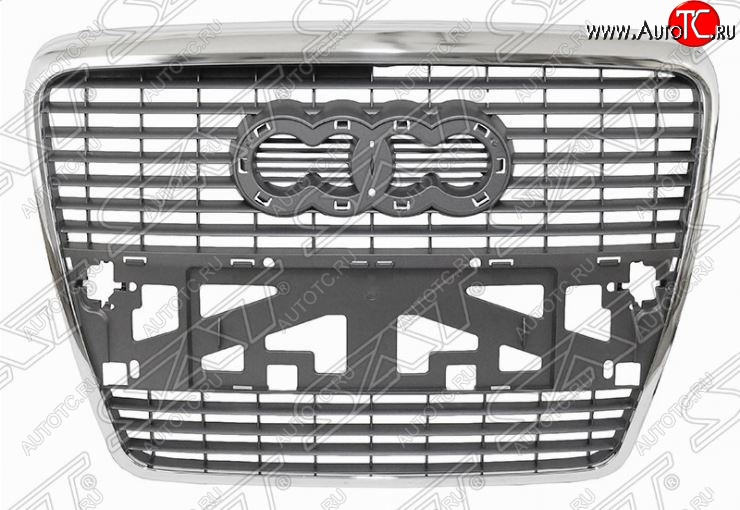 6 449 р. Решетка радиатора SAT (под гос. номера, хром) Audi A6 C6 дорестайлинг, универсал (2004-2008) (Неокрашенная)  с доставкой в г. Воронеж