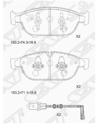 3 269 р. Комплект передних тормозных колодок SAT (Китай)  Audi A6  C7 - A8  D4  с доставкой в г. Воронеж. Увеличить фотографию 1