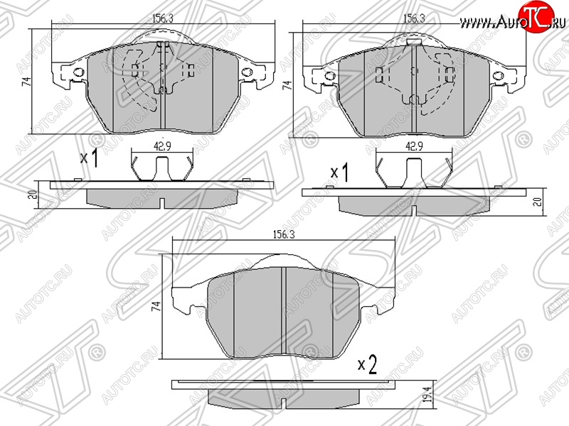 839 р. Комплект задних тормозных колодок SAT  Audi A6  C5 (1997-2001), Skoda Octavia ( Tour A4 1U5,  Tour A4 1U2,  A5) (1996-2008), Skoda Yeti (2009-2018), Volkswagen Scirocco  дорестайлинг (2008-2014)  с доставкой в г. Воронеж