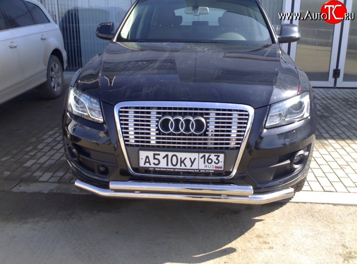 12 999 р. Двойная защита переднего бампера 63.5 мм Металл Дизайн  Audi Q5  8R (2008-2017) дорестайлинг, рестайлинг (полированная нержавейка)  с доставкой в г. Воронеж
