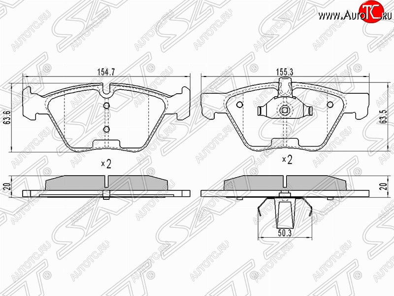 1 249 р. Колодки тормозные SAT (передние) BMW 5 серия E60 седан дорестайлинг (2003-2007)  с доставкой в г. Воронеж