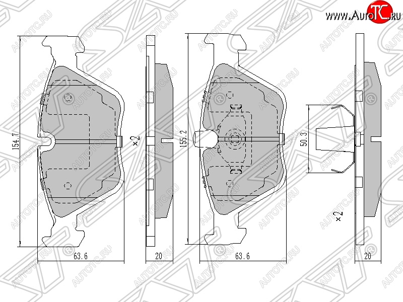 1 099 р. Колодки тормозные SAT (передние) BMW 3 серия E46 седан дорестайлинг (1998-2001)  с доставкой в г. Воронеж