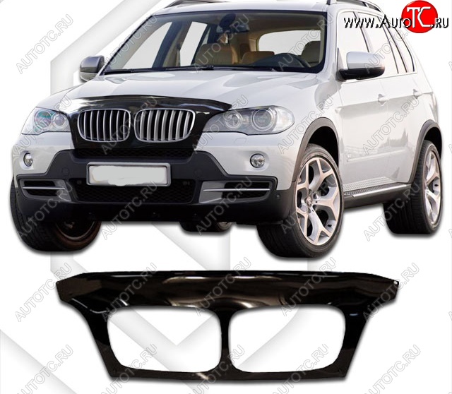 2 699 р. Дефлектор капота CA Plastic Exclusive  BMW X5  E70 (2006-2013) дорестайлинг, рестайлинг (Classic чёрный, Без надписи)  с доставкой в г. Воронеж