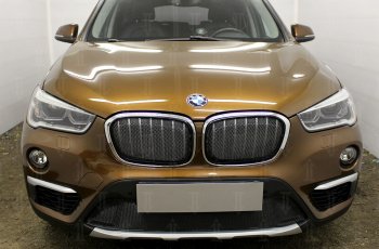 5 399 р. Защитная сетка радиатора в бампер Стрелка 11 Премиум (алюминий)  BMW X1  F48 (2015-2019) дорестайлинг (Цвет: черный)  с доставкой в г. Воронеж. Увеличить фотографию 2