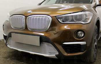 Защитная сетка радиатора в бампер Стрелка 11 Премиум (алюминий) BMW (БМВ) X1 (Икс1)  F48 (2015-2019) F48 дорестайлинг