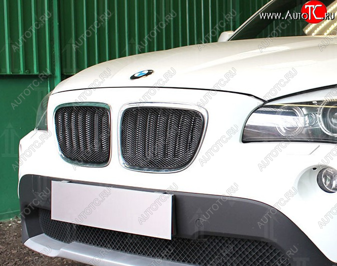 6 199 р. Защитная сетка решетки радиатора Стрелка 11 Премиум (алюминий)  BMW X1  E84 (2009-2015) (Цвет: черный)  с доставкой в г. Воронеж