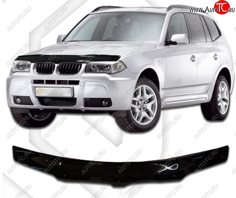 1 999 р. Дефлектор капота CA-Plastic  BMW X3  E83 (2003-2009) (Classic черный, Без надписи)  с доставкой в г. Воронеж