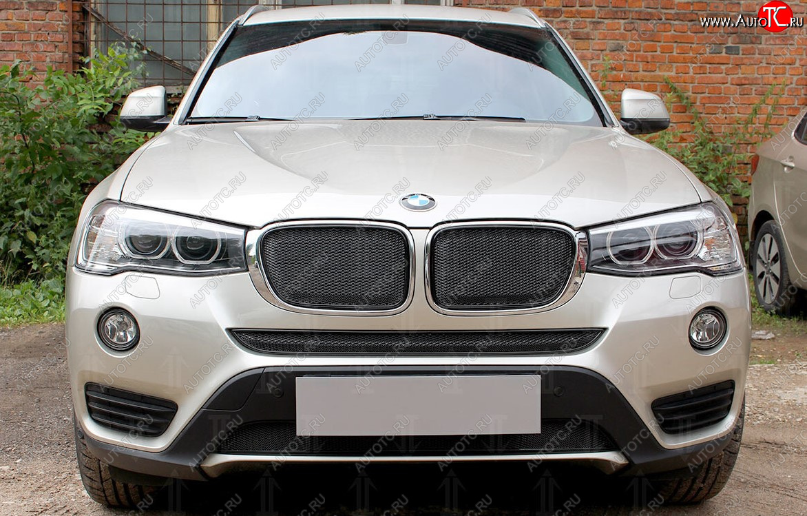 6 749 р. Защитная сетка решетки радиатора Стрелка 11 Премиум (алюминий)  BMW X3  F25 (2014-2017) рестайлинг (Цвет: черный)  с доставкой в г. Воронеж