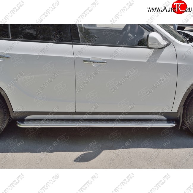 24 649 р. Порожки для ног (Ø42 мм) SLITKOFF Brilliance V5 (2012-2018) (лист - алюминий, профиль - нержавейка)  с доставкой в г. Воронеж
