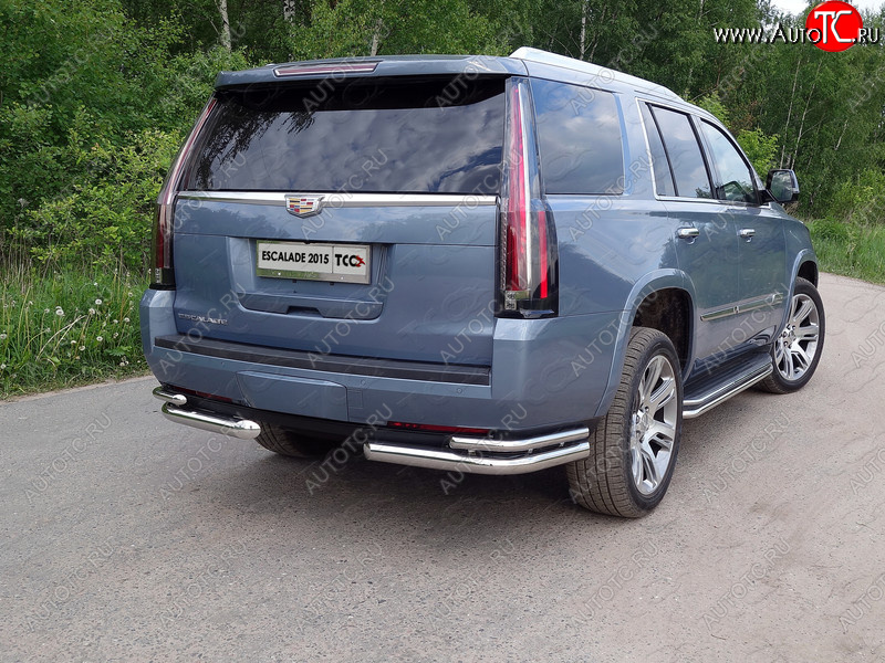 26 499 р. Защита заднего бампера (уголки двойные) ТСС 76,1/42,4 мм Cadillac Escalade GMTK2 джип 5 дв. короткая база (2015-2020)  с доставкой в г. Воронеж