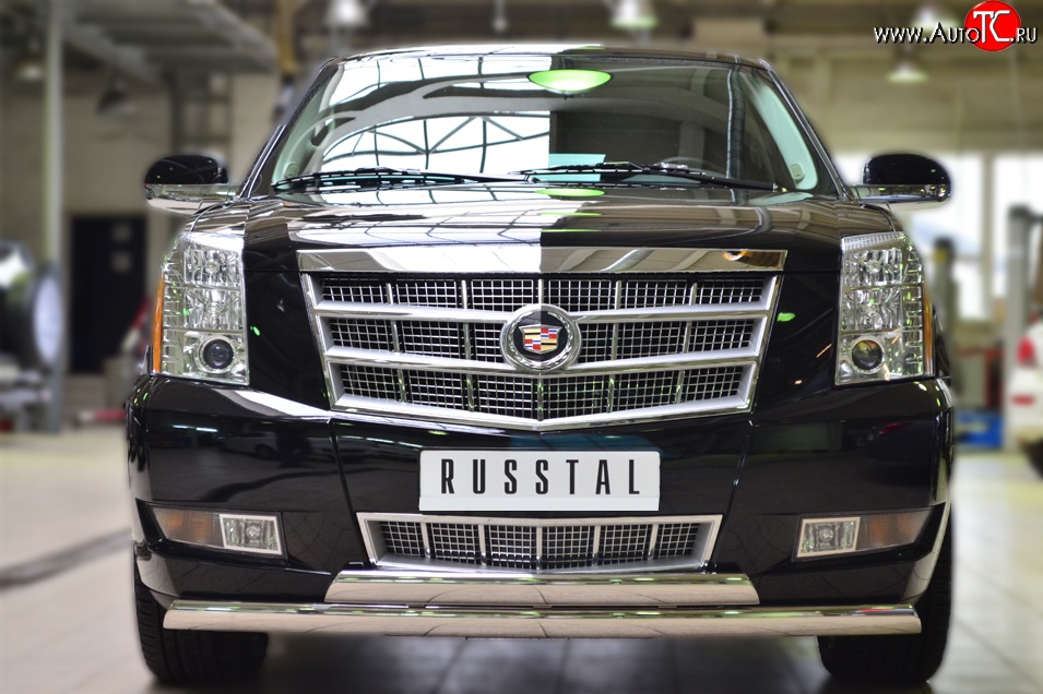 19 999 р. Защита переднего бампера (2 трубыØ75х42 мм, нержавейка) Russtal Cadillac Escalade GMT926 джип 5 дв. короткая база (2006-2014)  с доставкой в г. Воронеж