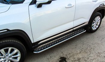 Защита порогов (подножки) Slitkoff (d42 мм, с листом) Changan CS35 Plus (2018-2022) дорестайлинг (Нержавейка)