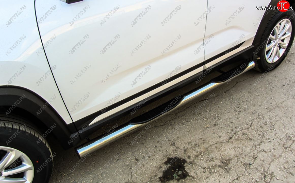 18 349 р. Защита порогов Slitkoff (d76 мм, с проступями)  Changan CS35 Plus (2018-2022) дорестайлинг (Нержавейка, Полированная)  с доставкой в г. Воронеж