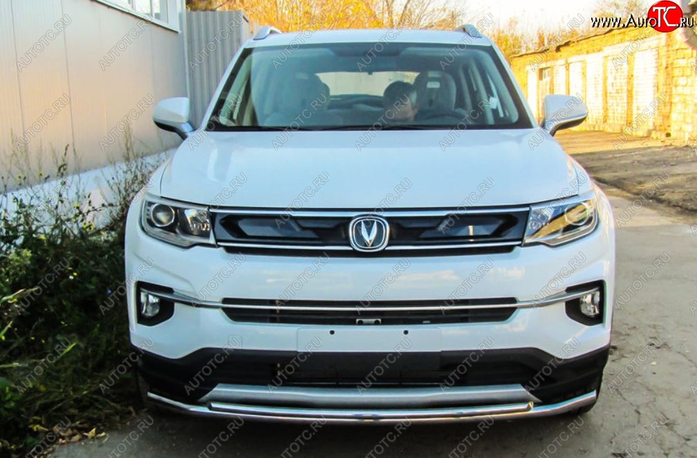 13 399 р. Защита переднего бампера Slitkoff (2 трубы, d42/32)  Changan CS35 Plus (2018-2022) дорестайлинг (Нержавейка, Полированная)  с доставкой в г. Воронеж