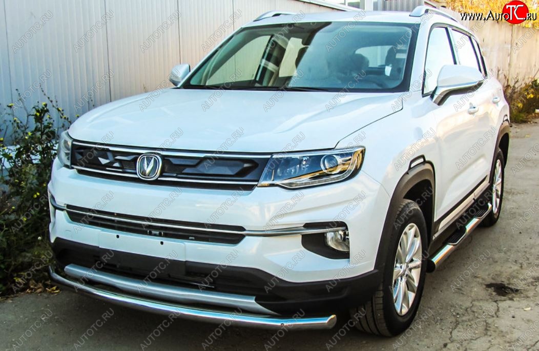 11 799 р. Защита переднего бампера Slitkoff (d57)  Changan CS35 Plus (2018-2022) дорестайлинг (Нержавейка, Полированная)  с доставкой в г. Воронеж