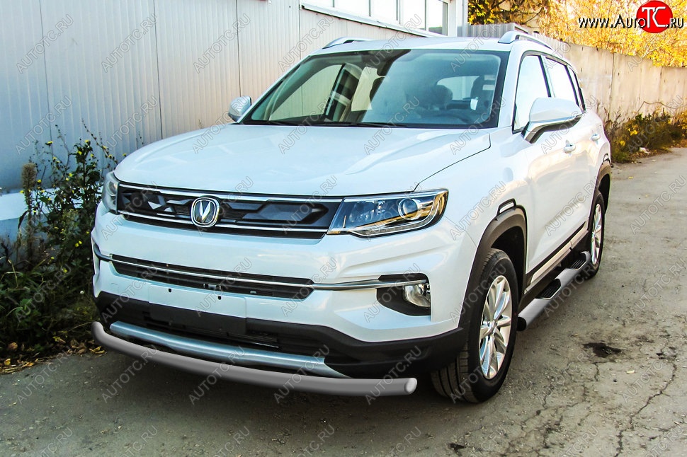 8 249 р. Защита переднего бампера Slitkoff (d57)  Changan CS35 Plus (2018-2022) дорестайлинг (Сталь с полимерным покрытием. Цвет: серебристый)  с доставкой в г. Воронеж