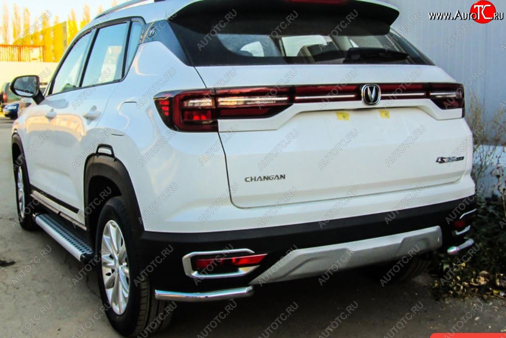9 249 р. Защита заднего бампера Slitkoff (уголки из 1 трубы d42 мм)  Changan CS35 Plus (2018-2022) дорестайлинг (Нержавейка, Полированная)  с доставкой в г. Воронеж