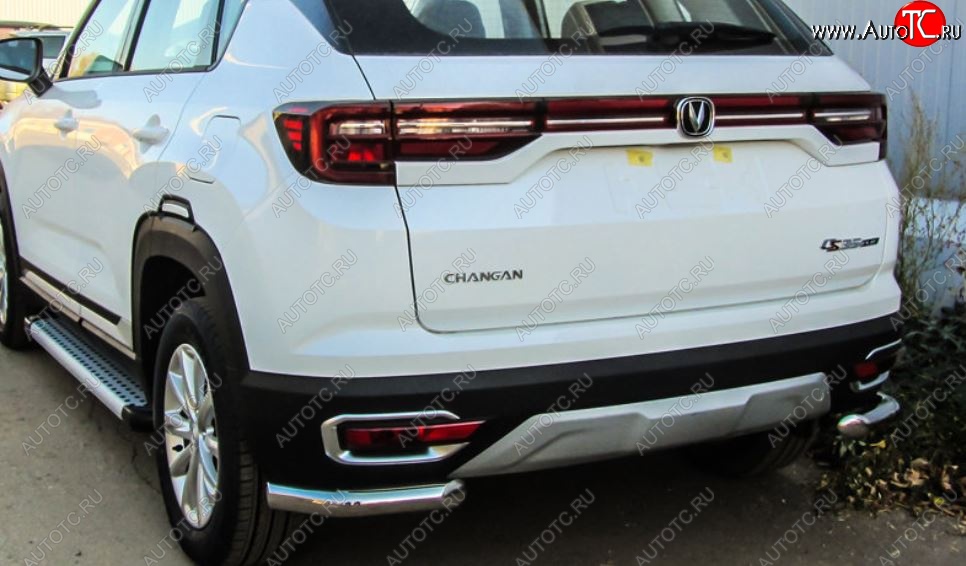 9 699 р. Защита заднего бампера Slitkoff (уголки из 1 трубы d57 мм)  Changan CS35 Plus (2018-2022) дорестайлинг (Нержавейка, Полированная)  с доставкой в г. Воронеж