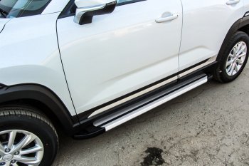 Пороги алюминиевые Slitkoff Changan CS35 Plus (2018-2022) дорестайлинг (Luxe Silver)