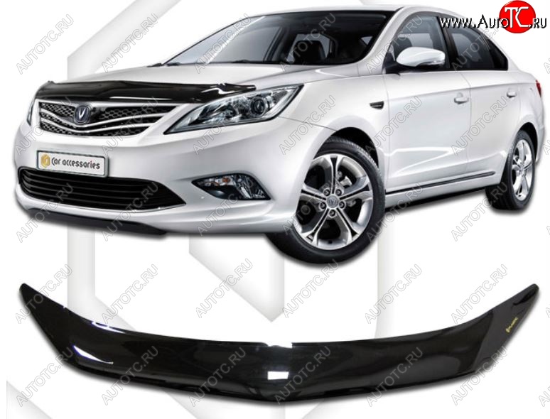 2 159 р. Дефлектор капота CA-Plastic  Changan Eado (2011-2018) седан (Classic черный, Без надписи)  с доставкой в г. Воронеж