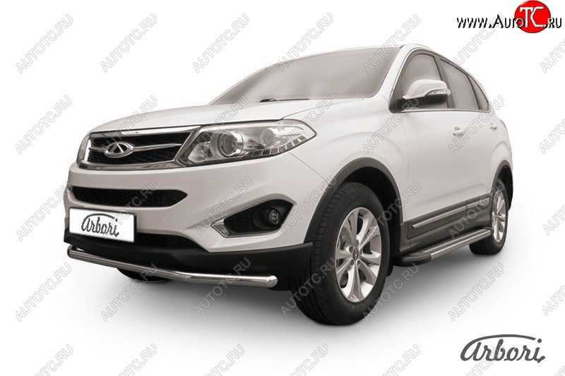 9 989 р. Защита переднего бампера Arbori (легированная сталь, 1 труба d57 mm). Chery Tiggo T11 рестайлинг (2013-2016)  с доставкой в г. Воронеж