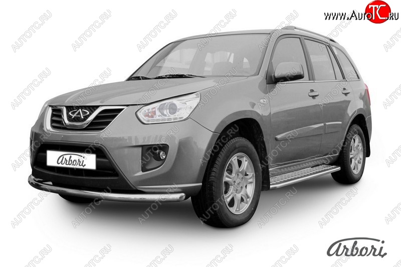 12 329 р. Защита переднего бампера Arbori (легированная сталь, 1 труба d57 mm). Chery Tiggo T11 рестайлинг (2013-2016)  с доставкой в г. Воронеж