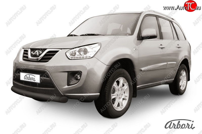 6 389 р. Защита переднего бампера Arbori (короткая, черная, 1 труба d76 mm). Chery Tiggo T11 рестайлинг (2013-2016)  с доставкой в г. Воронеж