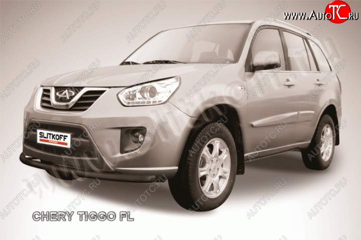 8 699 р. Защита переднего бампера из трубы d57 Slitkoff Chery Tiggo T11 рестайлинг (2013-2016) (Цвет: серебристый)  с доставкой в г. Воронеж