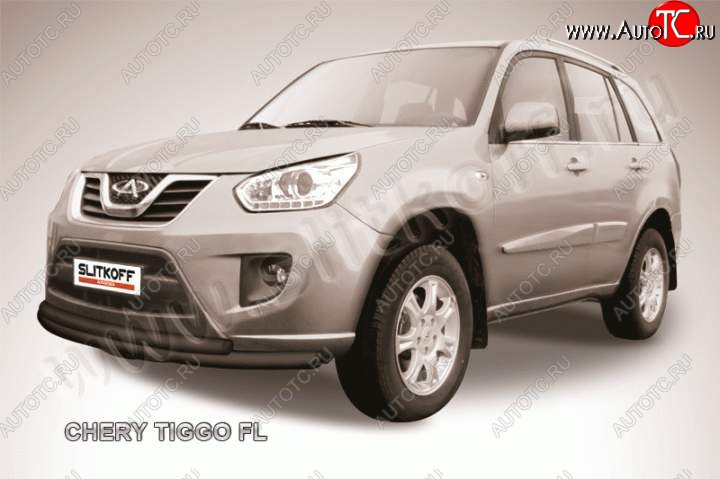 9 899 р. Защита переднего бампер из труб d57 и d42 Slitkoff Chery Tiggo T11 рестайлинг (2013-2016) (Цвет: серебристый)  с доставкой в г. Воронеж