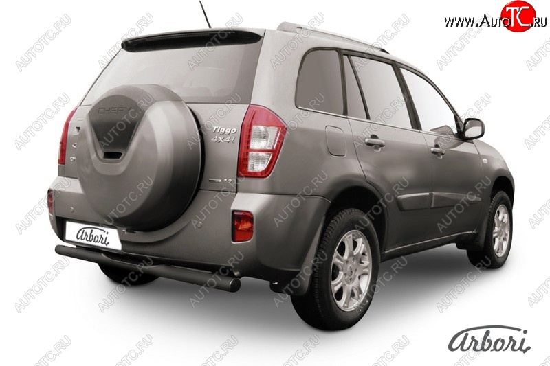 5 399 р. Защита заднего бампера Arbori (с проступью, черная, 1 труба d76 mm).  Chery Tiggo T11 (2013-2016) рестайлинг  с доставкой в г. Воронеж