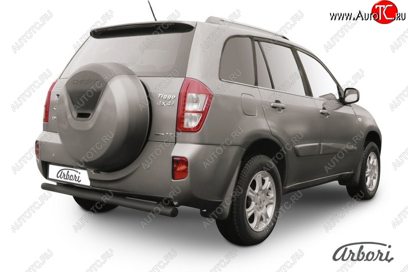 5 399 р. Защита заднего бампера Arbori (черная, 1 труба d76 mm).  Chery Tiggo T11 (2013-2016) рестайлинг  с доставкой в г. Воронеж