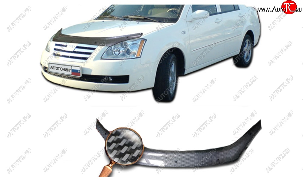 2 559 р. Дефлектор капота CA-Plastiс  Chery Estina  A5 (2006-2010) (Шелкография карбон-серебро)  с доставкой в г. Воронеж