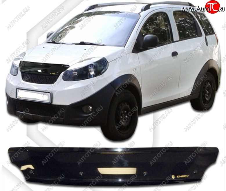 1 759 р. Дефлектор капота CA Plastic (черный)  Chery Indis  S18 (2011-2016) (Classic черный, Без надписи)  с доставкой в г. Воронеж