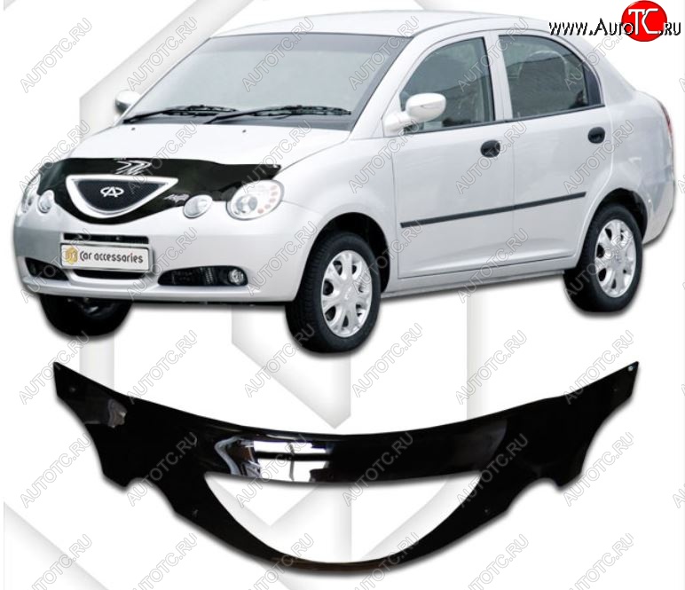 2 599 р. Дефлектор капота CA-Plastiс exclusive Chery QQ6 (2006-2010) (Classic черный, Без надписи)  с доставкой в г. Воронеж