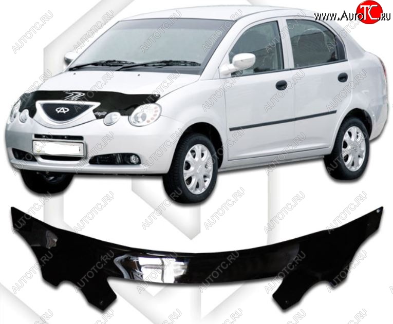 2 199 р. Дефлектор капота CA-Plastic Chery QQ6 (2006-2010) (Classic черный, Без надписи)  с доставкой в г. Воронеж