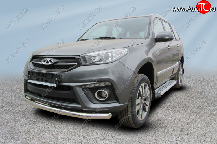 12 299 р. Защита переднего бампера Slitkoff (Ø 57 мм).  Chery Tiggo 3 (2014-2020) (Полированная нержавейка)  с доставкой в г. Воронеж
