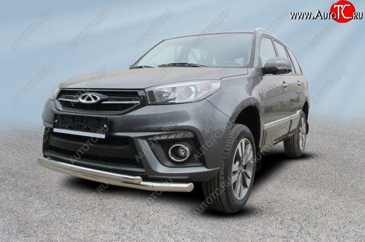 9 899 р. Защита переднего бампера Slitkoff (Ø 57+Ø 42)  Chery Tiggo 3 (2014-2020) (Цвет: серебристый)  с доставкой в г. Воронеж