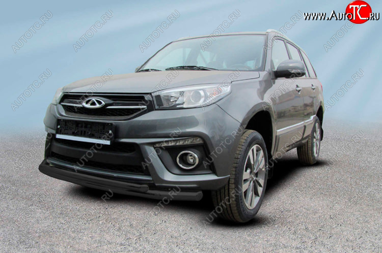 12 699 р. Защита переднего бампера Slitkoff (Ø 57+Ø 42)  Chery Tiggo 3 (2014-2020) (Цвет: черный)  с доставкой в г. Воронеж