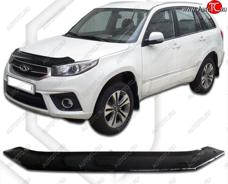 1 899 р. Дефлектор капота CA-Plastic Chery Tiggo 3 (2014-2020) (Classic черный, Без надписи)  с доставкой в г. Воронеж