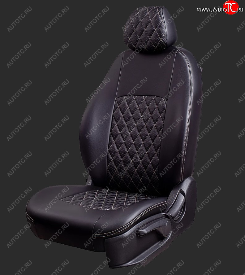 7 199 р. Чехлы для сидений Lord Autofashion Турин Ромб (экокожа, спинка 60/40, 3 Г-образных подголовника)  Chery Tiggo 2 - Tiggo 3x (Черный, вставка черная, строчка бежевая)  с доставкой в г. Воронеж