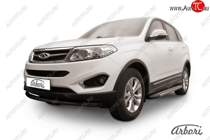 5 669 р. Защита переднего бампера Arbori (1 труба d57 mm). Chery Tiggo 5 (T21) дорестайлинг (2014-2017) (черная)  с доставкой в г. Воронеж