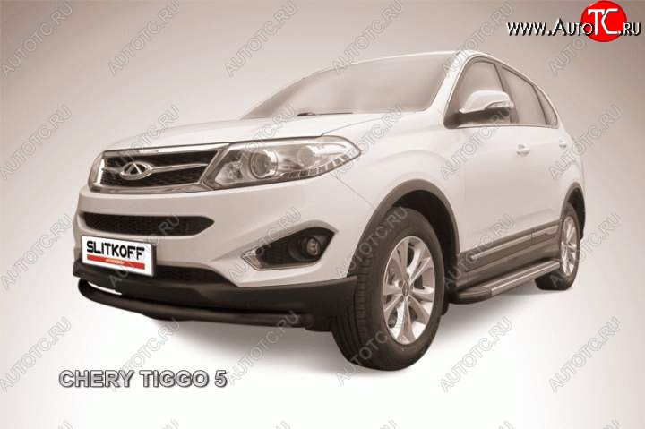 7 599 р. Защита переднего бампера d57 Slitkoff (радиусная) Chery Tiggo 5 (T21) дорестайлинг (2014-2017) (Цвет: серебристый)  с доставкой в г. Воронеж
