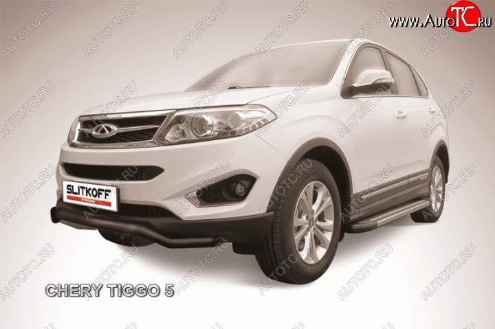 7 999 р. Защита переднего бампера d57 Slitkoff (волна) Chery Tiggo 5 (T21) дорестайлинг (2014-2017) (Цвет: серебристый)  с доставкой в г. Воронеж
